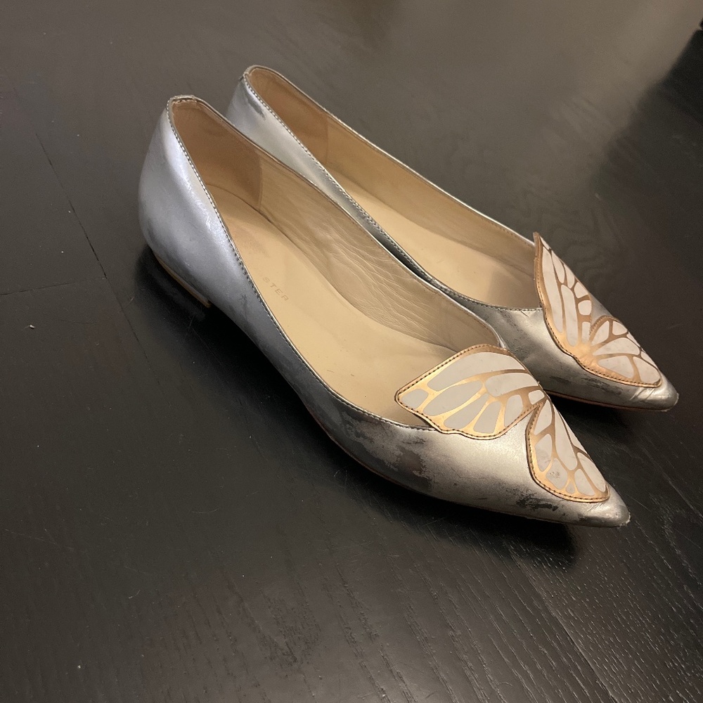 Sophia Webster silver butterfly flats